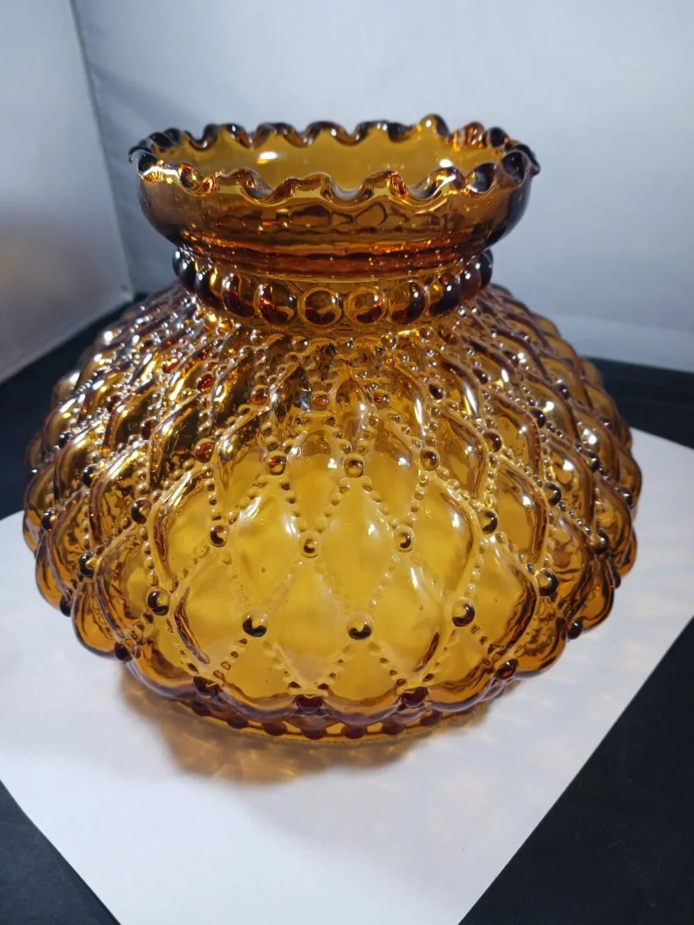 Vintage Kerosene Oil Lamp 6.5in Amberina Ruffle Lamp Shade